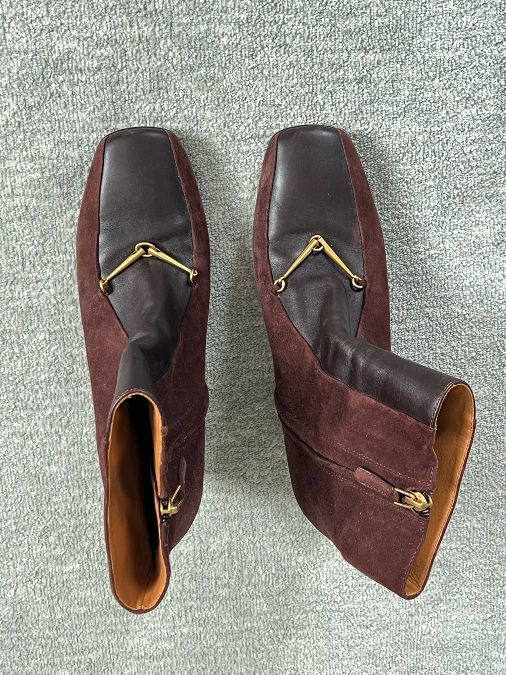 Tory Burch Equestrian Link Dark Brown Suede and Leather Ankle Boots Sz. 8.5